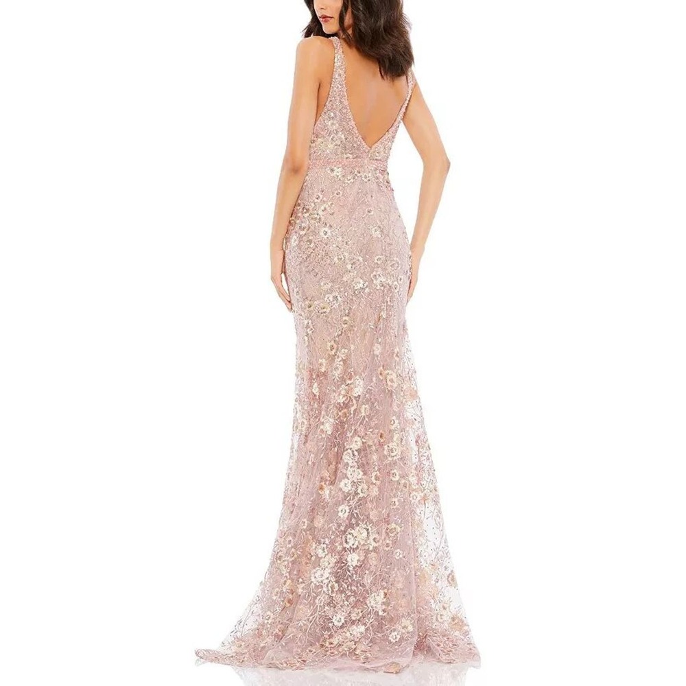 Mac Duggal Floral Embellished Sleeveless Plunge Neck Gown Rose Pink Size 10 NWT - Picture 3 of 13
